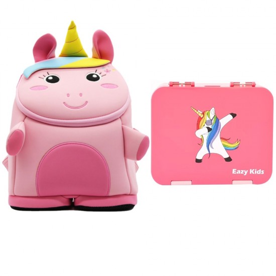 Nohoo Unicorn 3D  Bag + Bento Lunch Box-Pink